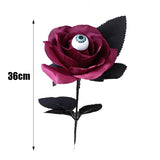 Cifeeo 5PC Black Artificial Rose Flowers with Eyes Skull Halloween Decorative Props Fake Flower Party Home Table Vase Decor Accessories