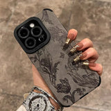 CIFEEO- Matte Leather Phone Case For iphone 15 14 Plus 13 12 11 Pro Max Mini X XR Xs Max 7 8 Plus Creative Flower Soft Silicone Cover