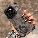 CIFEEO- Matte Leather Phone Case For iphone 15 14 Plus 13 12 11 Pro Max Mini X XR Xs Max 7 8 Plus Creative Flower Soft Silicone Cover