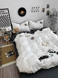 CIFEEO-Four Seasons Ins Style Ultra Soft Bedroom Four Pc Wash Cotton Panda Embroidered Bed Quilt Pillowcase Sheet Student Dormitory 3-piece Set Free Shipping