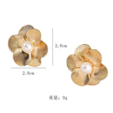 CIFEEO-Metal Pearls Six-petal Flowers Ear Studs