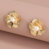 CIFEEO-Metal Pearls Six-petal Flowers Ear Studs