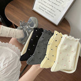 Cifeeo-Polka Dot Socks Feminina Ruffles Womans Ankle Socks Korean Style Kawaii Harajuku Cute Stockings Autumn Thin Japanese Tights 2024