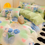 Cifeeo-2025 Spring Bedding Set Flowers Rabbit Bedding Set Ins No Filler Single Queen Size Duvet Cover Flat Sheet Pillowcase Girls Boys New Comforter Duvet