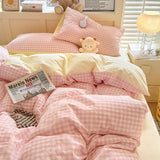 Cifeeo-2025 Spring Bedding Set Pink Duvet Cover Set Classic Plaid Twin Queen Size Girls Boys Flat Sheet Pillowcase No Filler Soft Home Decor Bedding Set