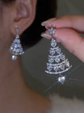 CIFEEO- Banquet Party Silver Diamond Heart Earrings Christmas Tree Pattern Jewelry QAG54
