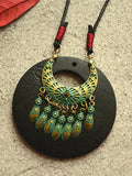 CIFEEO- Women Ethnic Alloy Tassel Wooden Sweater Necklace KL1040