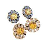 Cifeeo-vintage Valentines Gift Oscar European and American New Fashion Versatile Pastoral Style Translucent Shiny Rhinestone Colored Sun Flower Stud Earrings-Mom's Gift