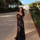 Cifeeo-Black Mesh Birthday Dress for Women 2025 One Shoulder Sexy Long Dress Slim Elegant Flower Wedding Guest Party Dresses