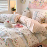 Cifeeo-2025 Spring Bedding Set Green Floral Bedding Set Ins Fashion Twin Full Queen Size Duvet Cover No Filler Flat Sheet Pillowcase Girl Home Totel Bed Linens