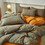 Cifeeo-A++ 100% Cotton Soft Bedding Set Stripe Printing Duvet Cover with Pillow Case Flowers Quilt Cover Pillowcases Sets