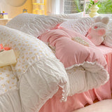 Cifeeo-2025 Spring Bedding Set Princess Bedding Set with Ruffles No Filler Korean Style Girls Single Double Queen Size Duvet Cover Sheet Pillowcase Bedspread