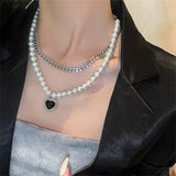 Cifeeo-Vintage Jewelry Y2K Style New Vintage Link Chain Heart Pendant Necklace Female Women's 2024 Fashion Pearl Necklace for Woman Jewelry Gift