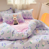 Cifeeo-2025 Spring Bedding Set Flowers Rabbit Bedding Set Ins No Filler Single Queen Size Duvet Cover Flat Sheet Pillowcase Girls Boys New Comforter Duvet