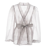 Cifeeo-work holiday party outfit 2025 Spring and Summer Sexy Black See-through Mesh Shirt Coat Female Niche Long-Sleeved Shirt Blouse Stacked