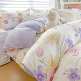 Cifeeo-2025 Spring Bedding Set Lavender Bedding Set No Filler Ins Soft Floral Green Full Queen Size Comforter Duvet Cover Flat Sheet Pillowcase Bed Linens