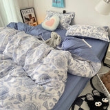 Cifeeo-2025 Spring Bedding Set Floral Korean Style Duvet Cover Set No Filler Pillowcase Flat Sheet Twin Queen Size Boys Grils Romantic Bedding Kit