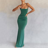 Cifeeo-Summer Wedding Guest Dresses Women Long Maxi Bodycon Evening Dresses Elegant Spaghetti Strap Black Ceremony Dress