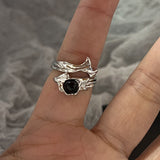 Cifeeo-Vintage Jewelry Y2K Style Gothic Irregular Gemstone Ring Aesthetic Girls Adjustable Black Stone Ring Women's Liquid Punk Ring Vintage Jewelry Accessories