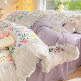 Cifeeo-2025 Spring Bedding Set Princess Bedding Set with Ruffles No Filler Korean Style Girls Single Double Queen Size Duvet Cover Sheet Pillowcase Bedspread