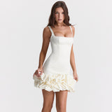 Cifeeo-Summer Party Dresses 2025 New Arrivals White Ruffle Elegant Dress Mini Slim Satin Bodycon Club Dress Dropshipping