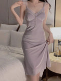 Cifeeo-Winter Velvet Deep V-neck Sleepwear Women's Lace Hollow-Out Sexy Open-Back Nightgown