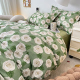 Cifeeo-2025 Spring Bedding Set Ins Floral Bedding Set with Duvet Cover No Filler Green Cream Pillowcase Flat Sheet Kid Adult Single Double Size BedSpread