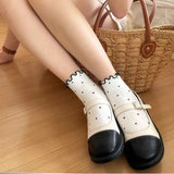 Cifeeo-Polka Dot Socks Feminina Kawaii Ruffles Autumn Womans Ankle Socks Korean Style Harajuku Cute Stockings Thin Japanese Tights 2024