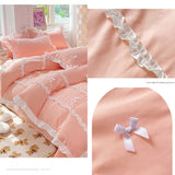 Cifeeo-2025 Spring Bedding Set Kawaii Korean Bedding Sets No Filling Ins Princess Style Lace Bow Duvet Cover Fitted Sheet Girl Woman Home Bedroom Bed Linens