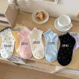 Cifeeo-Polka Dot Socks Feminina Kawaii Ruffles Autumn Womans Ankle Socks Korean Style Harajuku Cute Stockings Thin Japanese Tights 2024