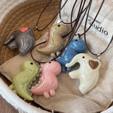 Cifeeo-Vintage Jewelry Y2K Style Sweet Cute Elephant Dinosaur Pendant Necklace for Women Men Fashion Long Rope Chain Necklace Vintage Y2K Jewelry Accessories