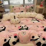 Cifeeo-2025 Spring Bedding Set Cute Kids Duvet Cover Pillowcase Flat Sheet Kit No Filling Rabbit Flowers Panda Single Queen Size Bedding Set for Girls Boy Gift