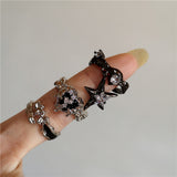 Cifeeo-Vintage Jewelry Y2K Style Vintage Goth Thorny Rose Couple Rings For Men Women Charm Irregularity Opening Stainless Steel Punk Finger Ring Jewelry Y2k Gift