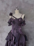 Cifeeo-Christmas Thanksgiving Gift New Year's Eve Dress Irregular Ruffled Suspender Prom Dress Dark Purple Long Birthday Dress Christmas Thanksgiving Gift New Year's Eve Dress1629-back to school dress nye outfits 2025