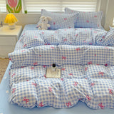 Cifeeo-2025 Spring Bedding Set Classic Plaid Bedding Set 2025 Blue Pink Twin Queen Duvet Cover Flat Sheet Pillowcase No Filler Girl Boys Hotel Home Bed Linens