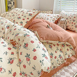 Cifeeo-2025 Spring Bedding Set Cute Strawberry Duvet Cover Set Floral Style with Flat Sheet Pillowcase No filler Queen Double Girls Boys Home Decor Bed Linens