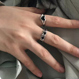Cifeeo-Vintage Jewelry Y2K Style 1PC Vintage Black Big Cross Open Ring For Women Party Jewelry Men Trendy Gothic Metal Color Finger Ring