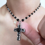 Cifeeo-Vintage Jewelry Y2K Style Love Heart Cross Pendant Necklace For Women Men Personality VintageThin Chain Choker Necklaces Jewelry