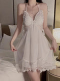 Cifeeo-French Romantic and Sexy Plus Size Lingerie Butterfly Suspender Nightgown Lace Up Outer Robe Pajama Home Suit Set  Sleepwear