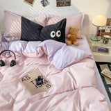 Cifeeo-2025 Spring Bedding Set Solid Blue Duvet Cover Set Ins Korean Style Single Double Size Flat Sheet Pillowcases Eyes Printed Nordic Soft Bedding Set