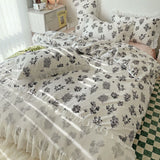 Cifeeo-2025 Spring Bedding Set Ins Princess Bedding Set No Filler Floral Korean Ruffles Duvet Cover Pillowcase Bedskirt Single Queen Size Home Decor Bedspread