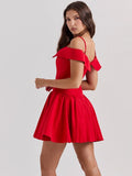 Cifeeo-Summer Elegant Off The Shoulder Dress Mini Vintage A Line Corset Dress Sexy Red Casual Birthday Holiday Women's Dress