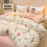 Cifeeo-2025 Spring Bedding Set Tulips Duvet Cover Set with Flat Sheet Pillowcases Fashion Twin Double Queen Size Bed Linen Soft Boys Girls Bedding Kit