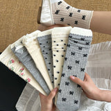 Cifeeo-Floral Socks Feminina Ruffles Autumn Womans Ankle Socks Korean Style Kawaii Harajuku Cute Stockings Thin Japanese Tights 2024