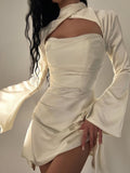 Cifeeo-High Quality Summer Satin Bodycon Dress Women Party Dress 2025 Draped White Sexy Dress Celebrity Club Evening Night Dresses