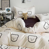 Cifeeo-2025 Spring Bedding Set Kawaii Bear Duvet Cover Set with Flat Sheet Pillowcase No Filler 3 4pcs Queen Single Size Boy Girl Bedroom Home Decor Bed Linens