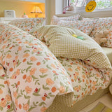 Cifeeo-2025 Spring Bedding Set Green Floral Bedding Set Ins Fashion Twin Full Queen Size Duvet Cover No Filler Flat Sheet Pillowcase Girl Home Totel Bed Linens