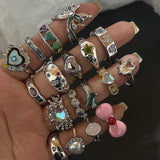 Cifeeo-Vintage Jewelry Y2K Style Vintage Irregular Cross Star Open Ring for Women Men Punk Gothic Sliver Color Adjustable Couple Rings Y2K Egirl Jewelry Gift