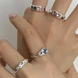 Cifeeo-Vintage Jewelry Y2K Style Colorful Zircon Rings for Women Irregular Matte Metal Ring Retro Personality Index Finger Jewelry Hip Hop Girls Accessories Gift