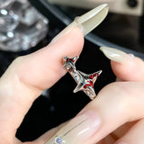 Cifeeo-Vintage Jewelry Y2K Style Pink Crystal Irregular Heart Ring for Women Creative Blue Opal Heart Open Ring Shiny Geometric Zircon Ring Vintage Y2K Jewely